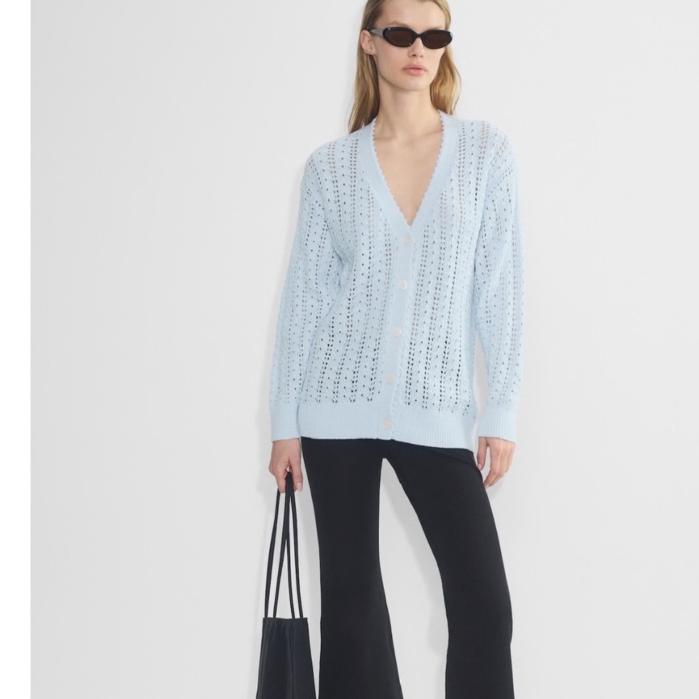 Aritzia Light Blue Open-Knit V-Neck Cardigan
